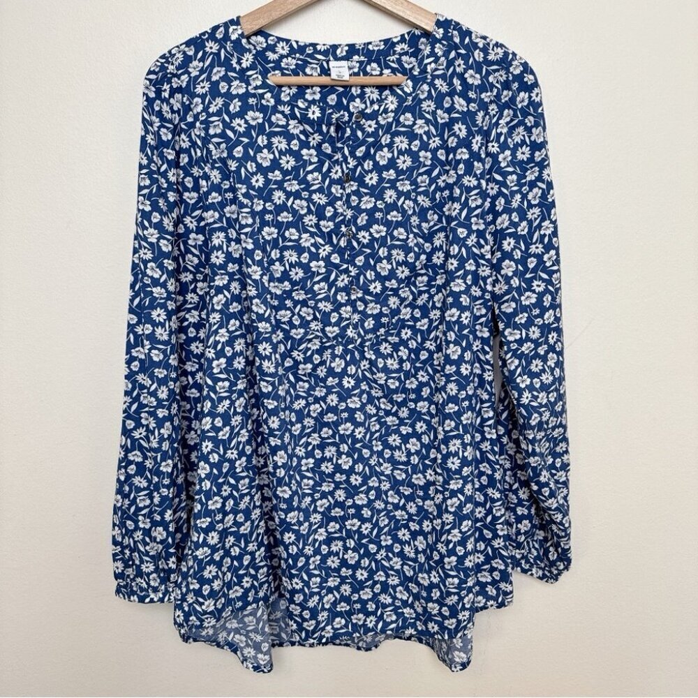 Old Navy Womens Large Floral Long Sleeve Blouse Blue Color